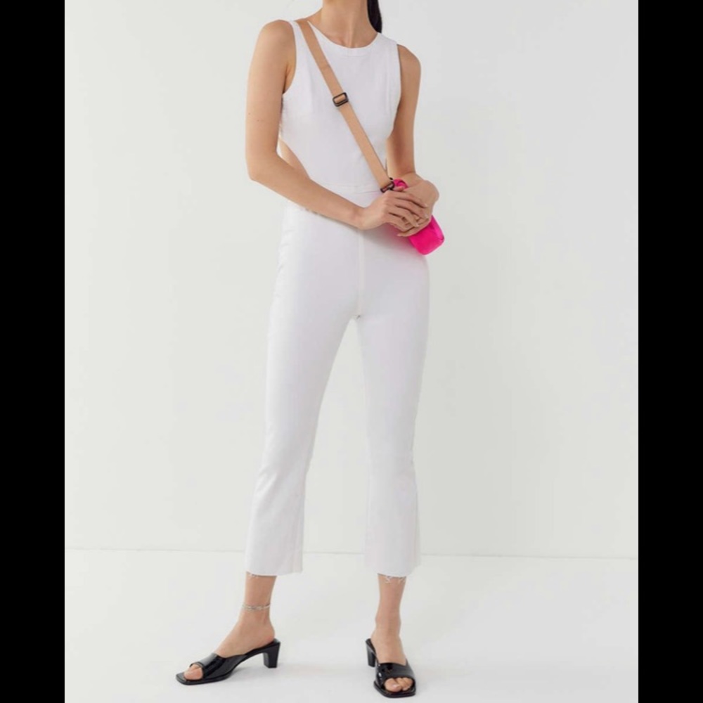 NWT UO JoJo Denim Cut-Out Kick Flare Jumpsuit